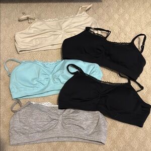 Girls Lace Trim Bralette Set - Black, Gray, Cream, Blue SO medium